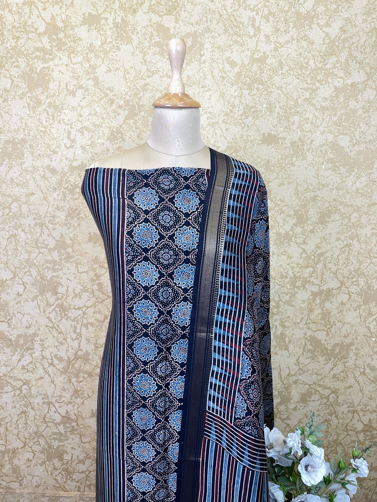 Ajrakh Maheshwari Silk Cotton Top And Dupatta 4558