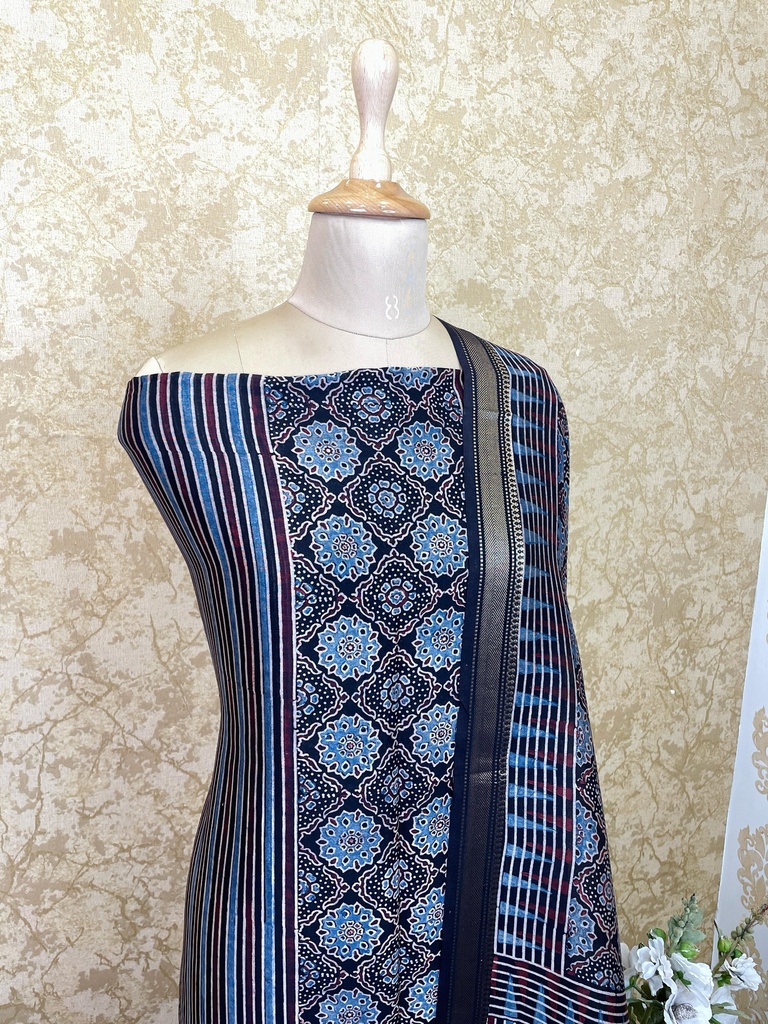 Ajrakh Maheshwari Silk Cotton Top And Dupatta 4558
