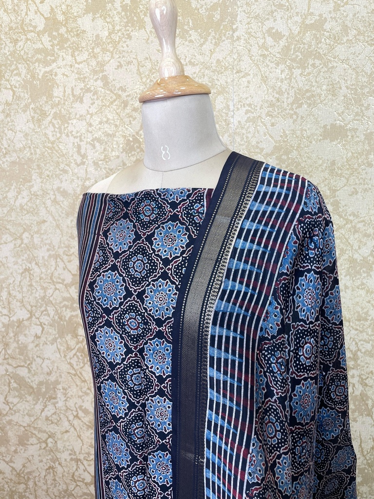Ajrakh Maheshwari Silk Cotton Top And Dupatta 4558