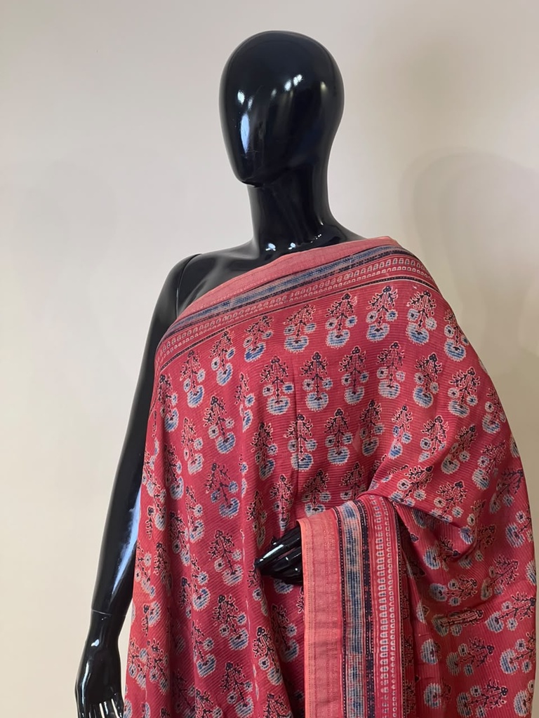 Ajrakh Maheshwari Silk Sarees 5028 RED 3