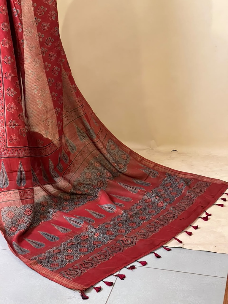 Ajrakh Maheshwari Silk Sarees 5028