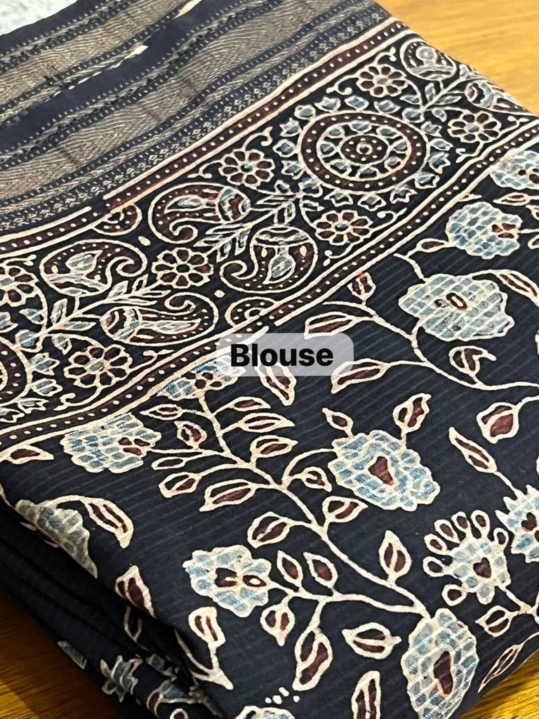 Ajrakh Maheshwari Silk Sarees 5028