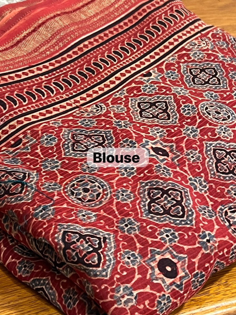 Ajrakh Maheshwari Silk Sarees 5028