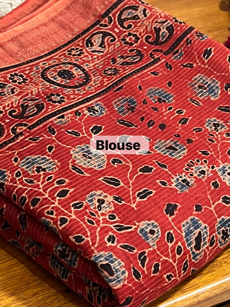 Ajrakh Maheshwari Silk Sarees 5028