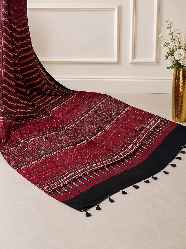 Handwork Ajrakh Modal Silk Sarees 5036