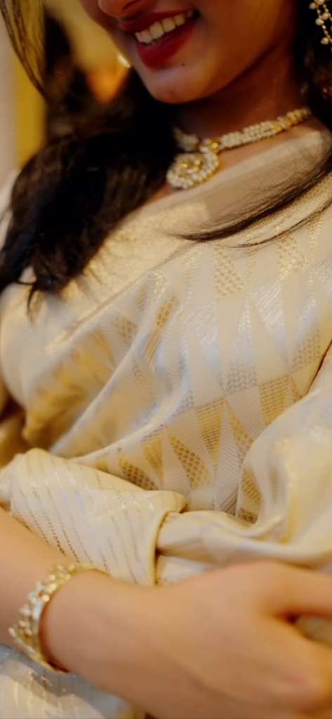 Semi Kanchipuram Sarees 5018 Cream Lines