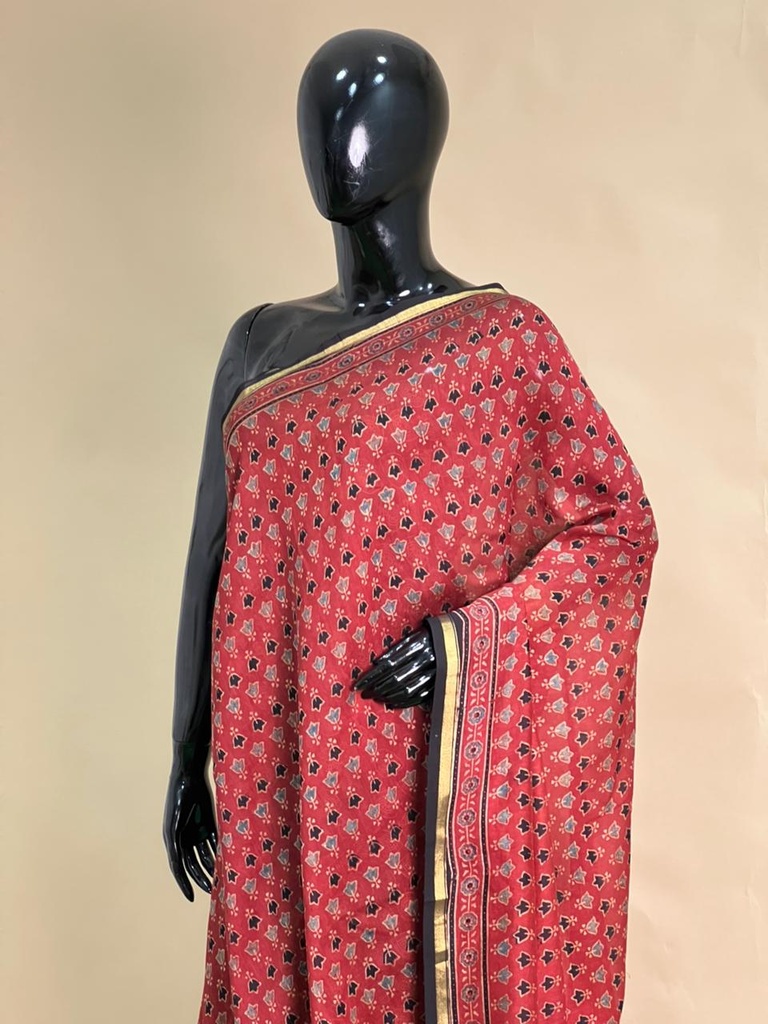 Ajrakh Chanderi Silk Sarees 5028 RED 2