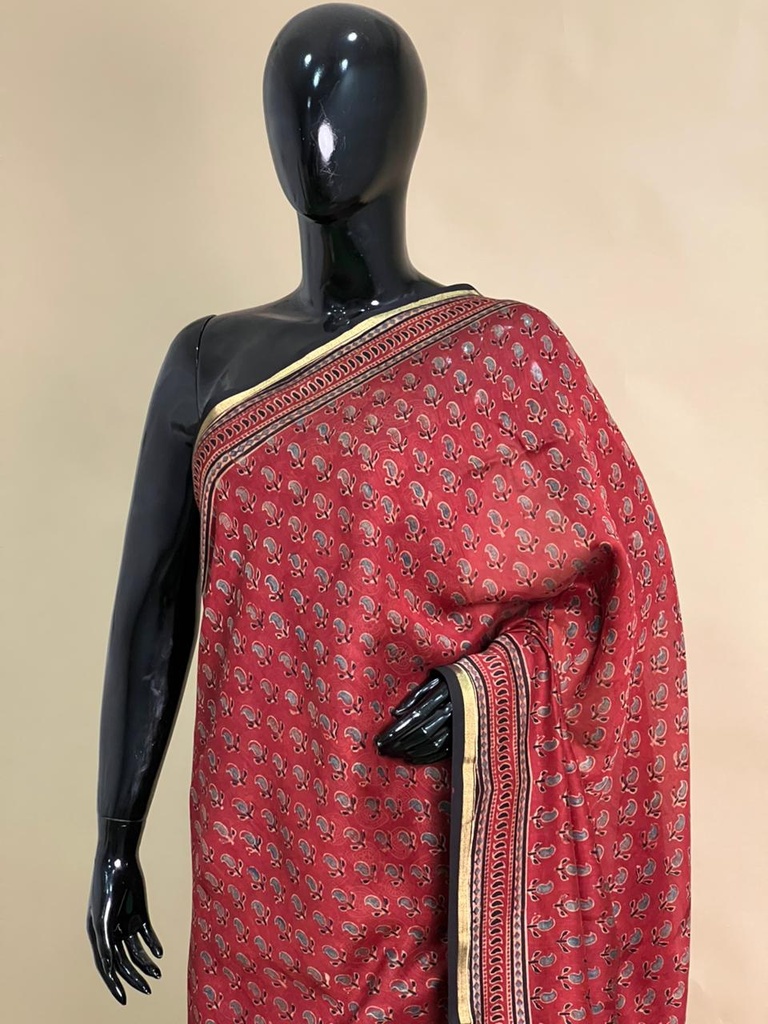 Ajrakh Chanderi Silk Sarees 5028 RED 1