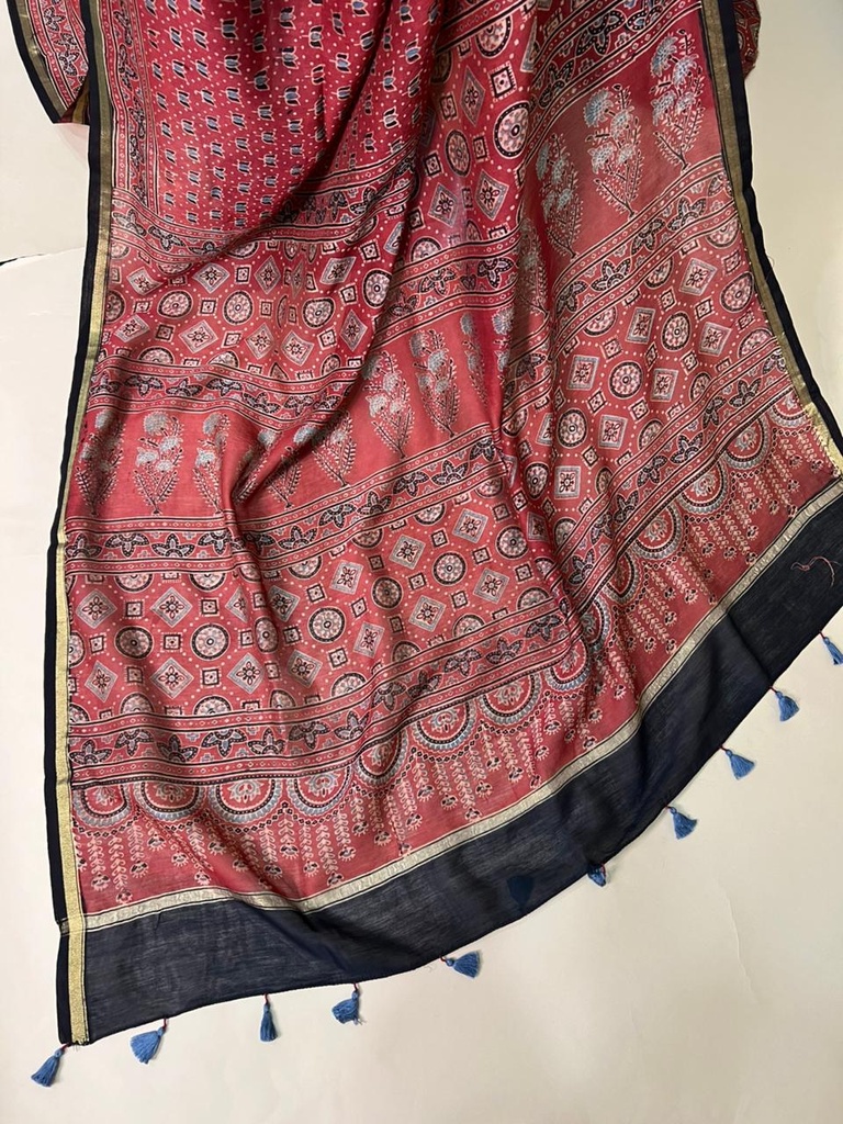 Ajrakh Chanderi Silk Sarees 5028 RED 3