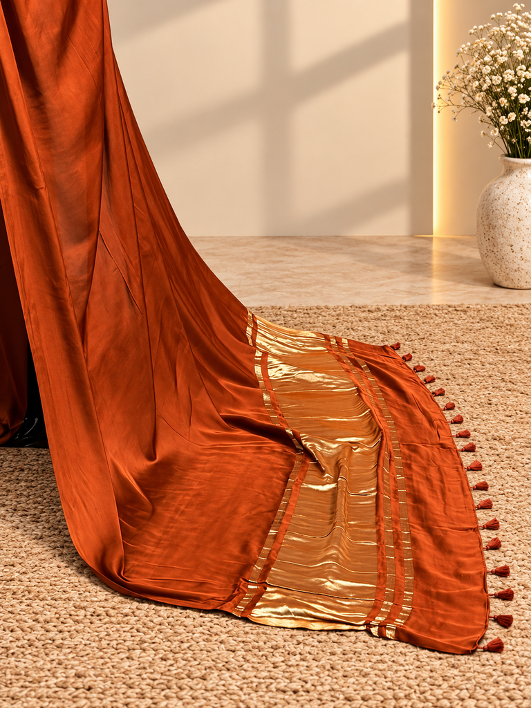 Premium Plain Modal Sarees 5020 RUST ORANGE