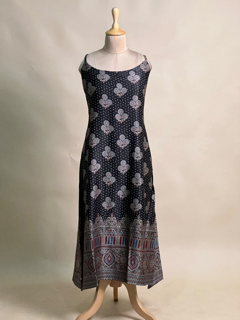 Ajrakh Mashru Silk Kurtis 5016 BLACK 1