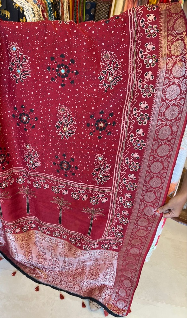 Ajrakh Dola Silk Dupatta 5035