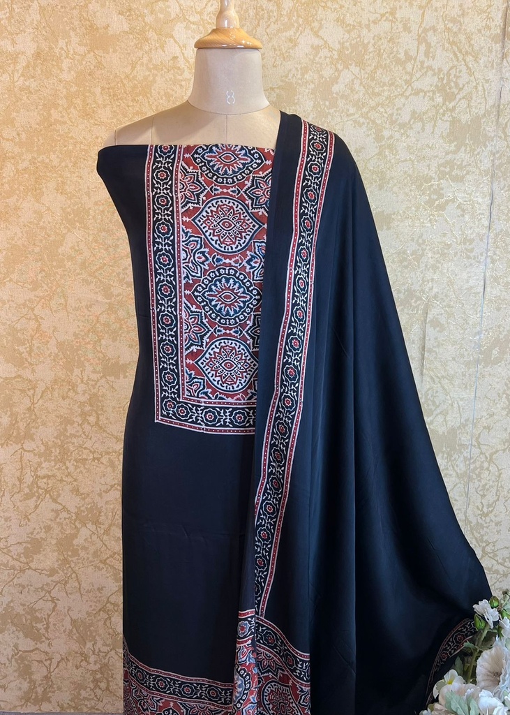 Ajrakh Modal Silk Top and Dupatta Set 5048