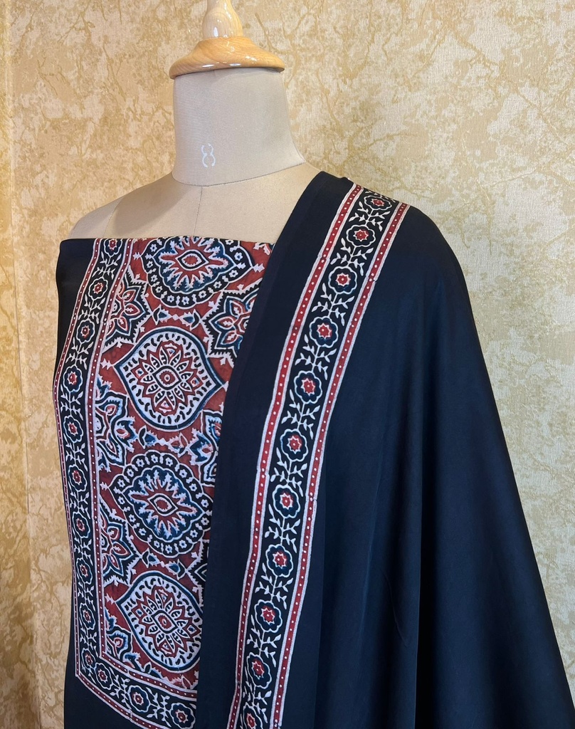 Ajrakh Modal Silk Top and Dupatta Set 5048