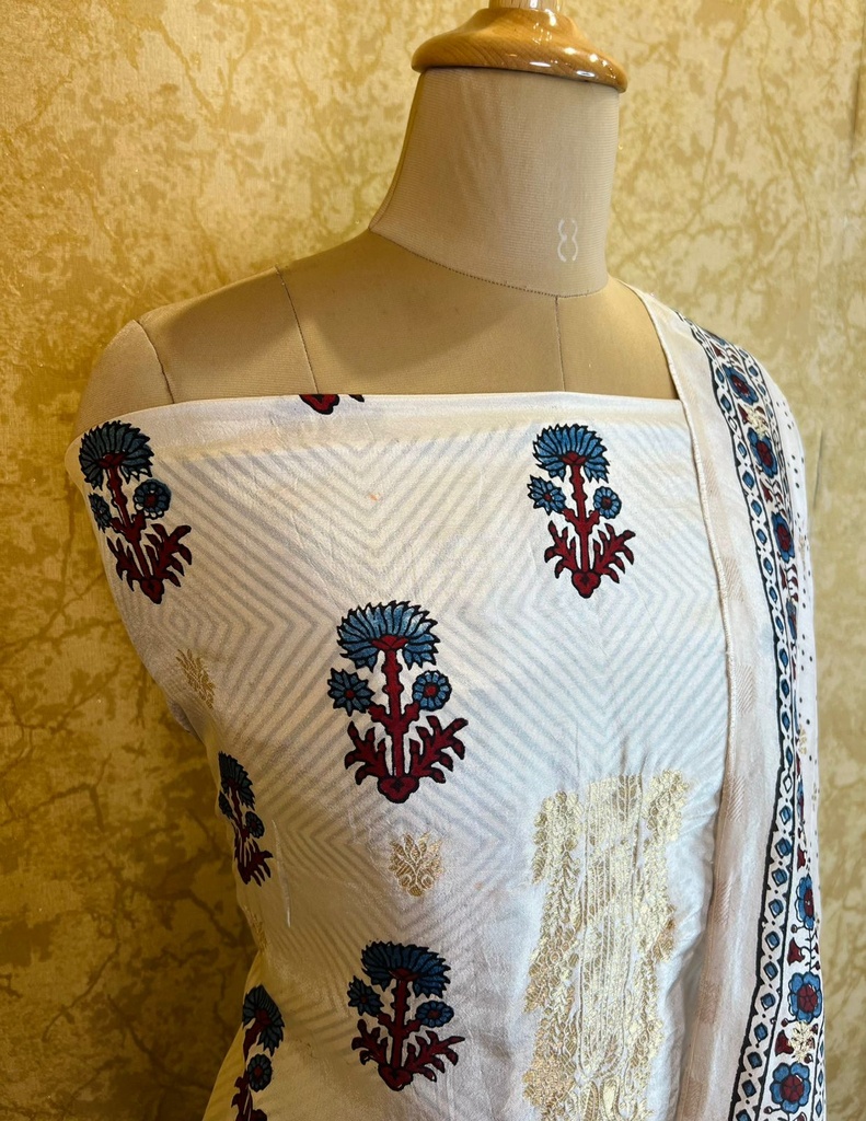 Ajrakh Dola Silk Top and Dupatta Set 5048