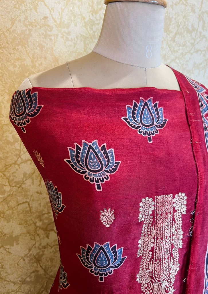 Ajrakh Dola Silk Top and Dupatta Set 5048
