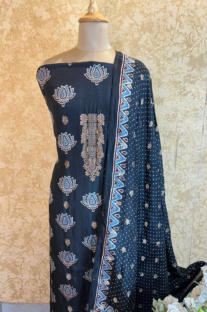 Ajrakh Dola Silk Top and Dupatta 5048