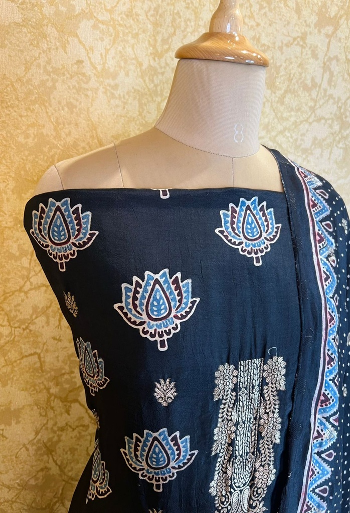 Ajrakh Dola Silk Top and Dupatta 5048