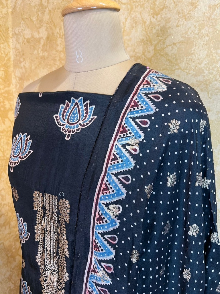 Ajrakh Dola Silk Top and Dupatta 5048