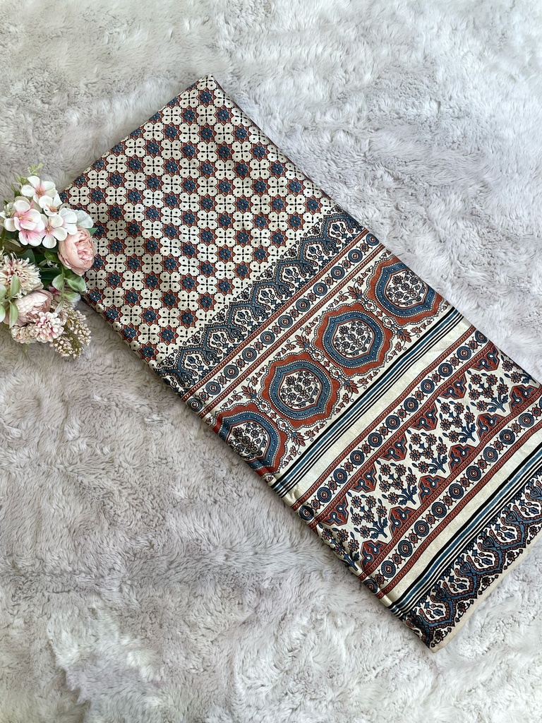 Ajrakh Handblock Printed Mashru Silk Fabric 4215