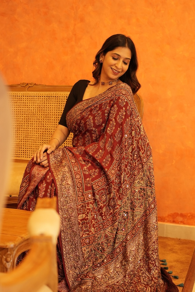 Exclusive Ajrakh Designer Silk Saree 5036