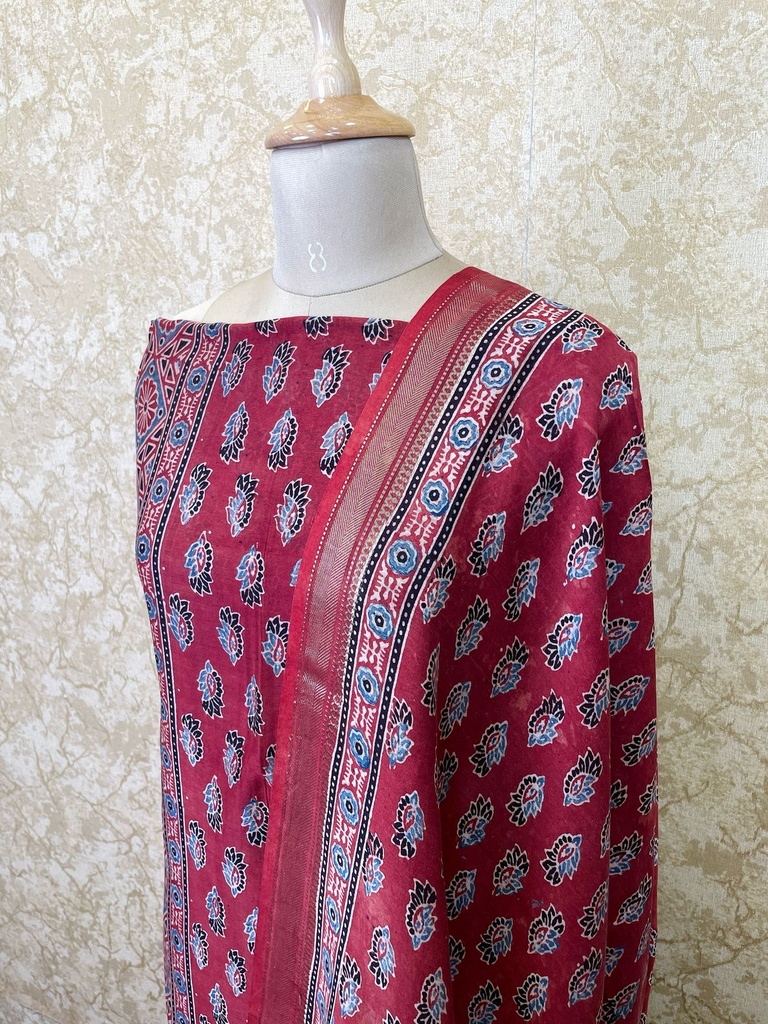 Ajrakh Maheshwari Silk Cotton Top And Dupatta 4558