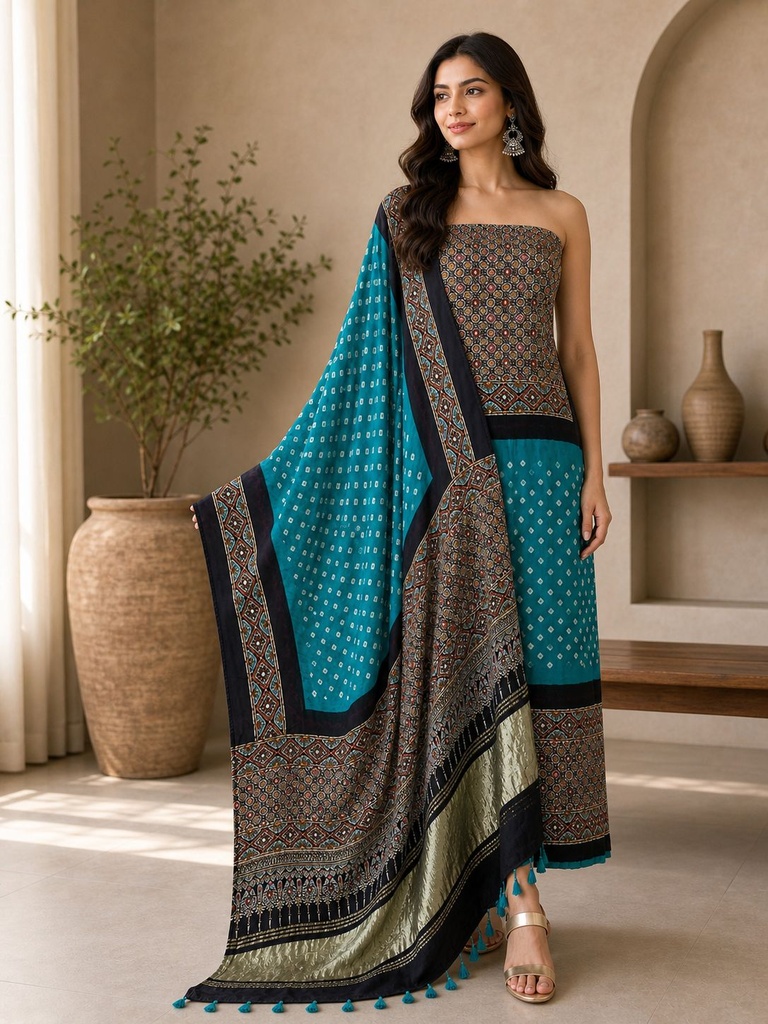 Premium Ajrakh Bandhani Suit 5030