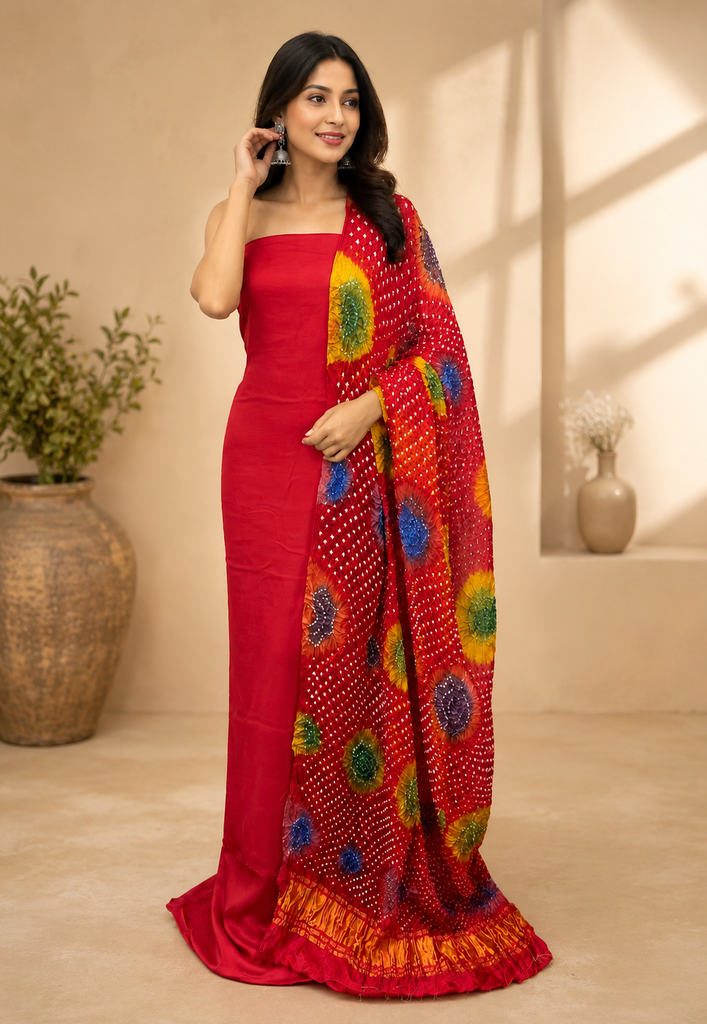 Multi bandhej Modal Silk Suit 5014