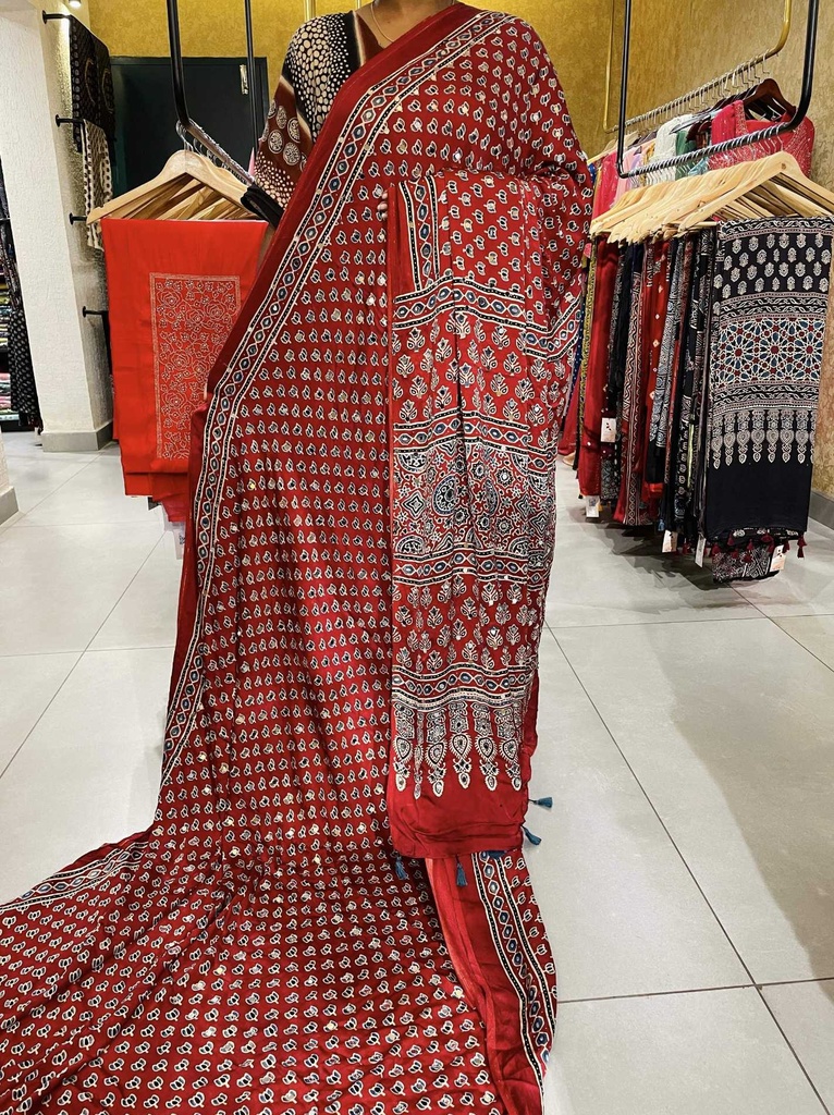 Ajrakh Silk Mirror Saree 5036