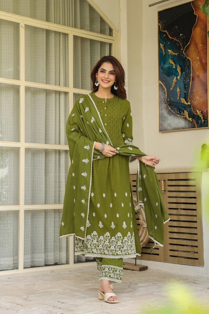 Embroidered Cotton Kurti Sets 5070