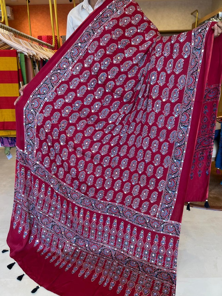 Ajrakh Modal Mirror Work Dupatta 5035