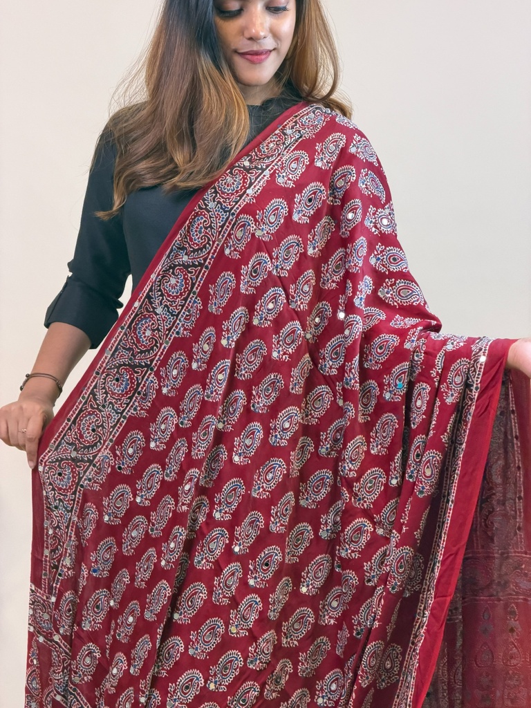 Ajrakh Modal Mirror Work Dupatta 5035