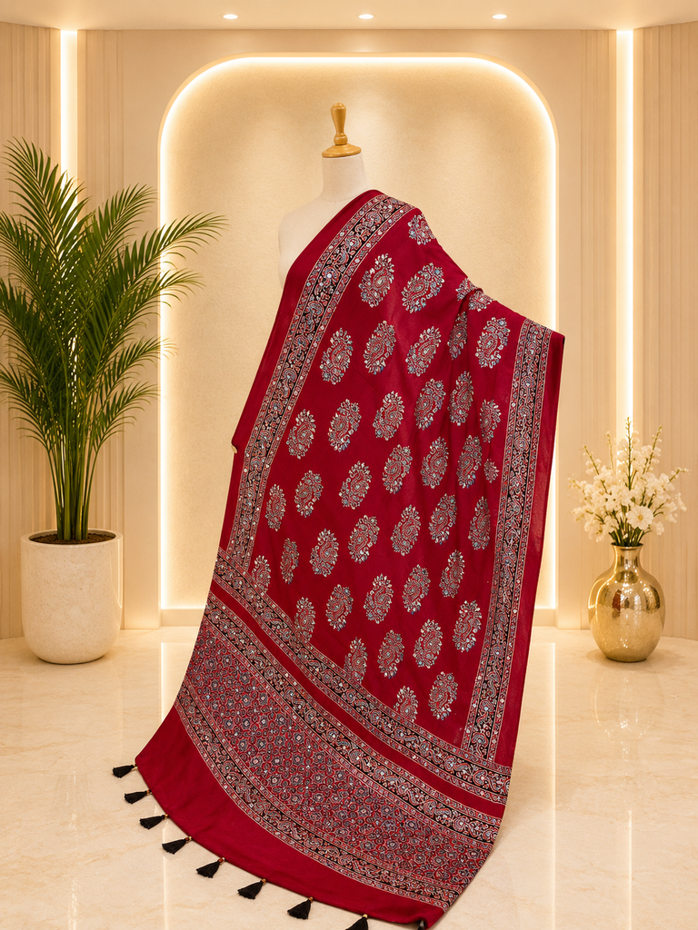Ajrakh Modal Mirror Work Dupatta 5035