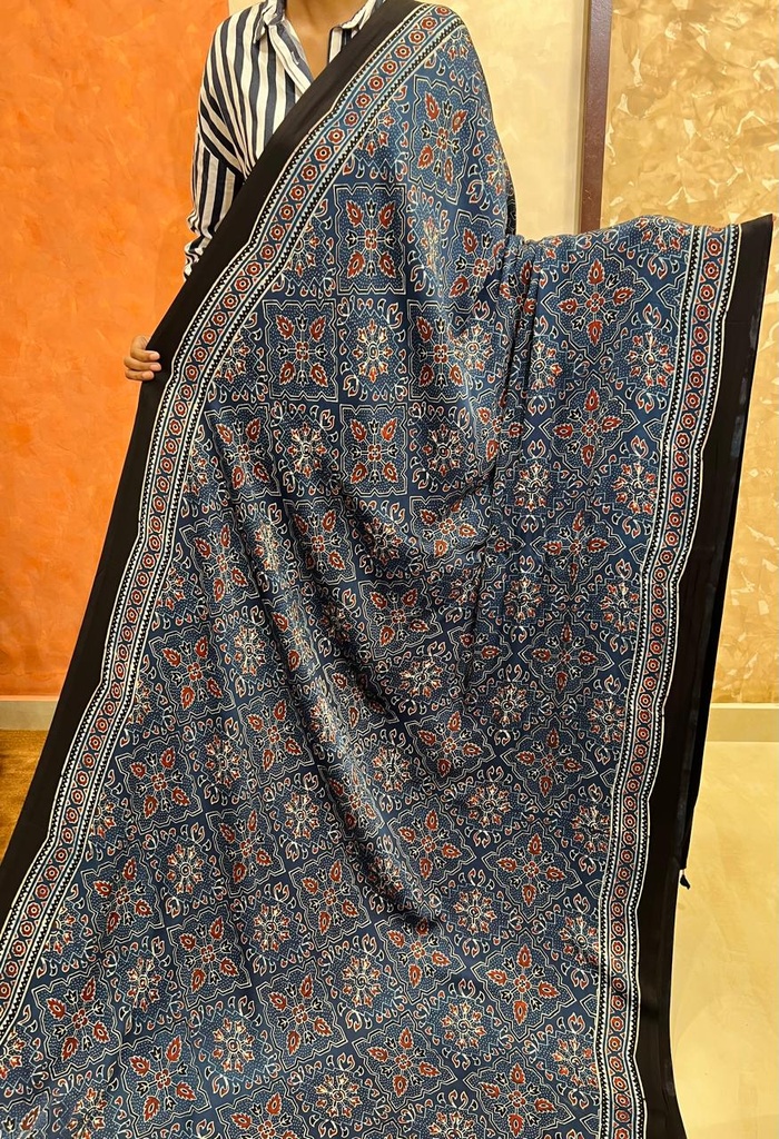 Premium Ajrakh Modal Silk Saree 5033