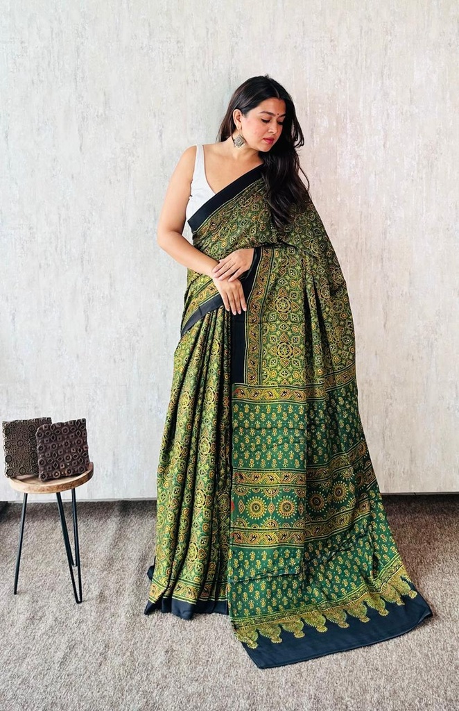 Premium Ajrakh Modal Silk Sarees 4243