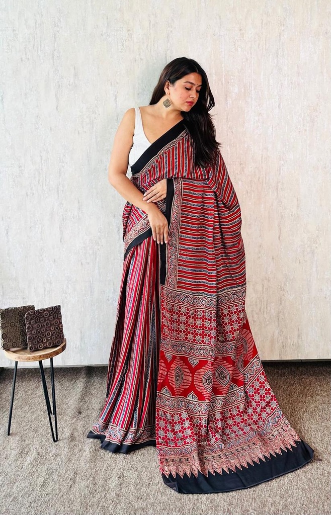 Premium Ajrakh Modal Silk Sarees 4243