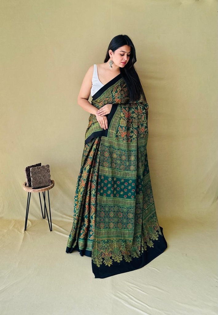 Premium Ajrakh Modal Silk Sarees 4243