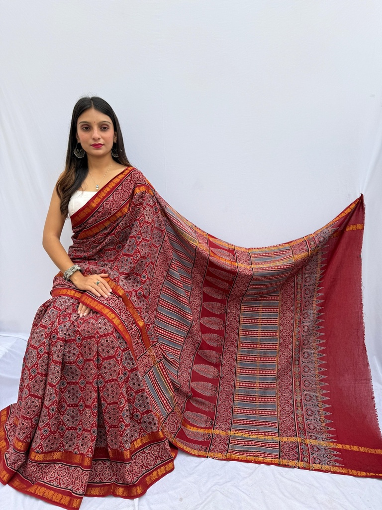 Ajrakh Sungudi Cotton Sarees 5043