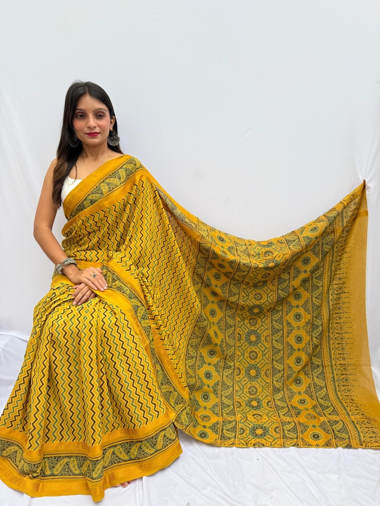Ajrakh Sungudi Cotton Sarees 5043