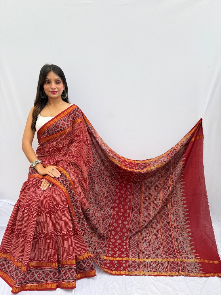 Ajrakh Sungudi Cotton Sarees 5043