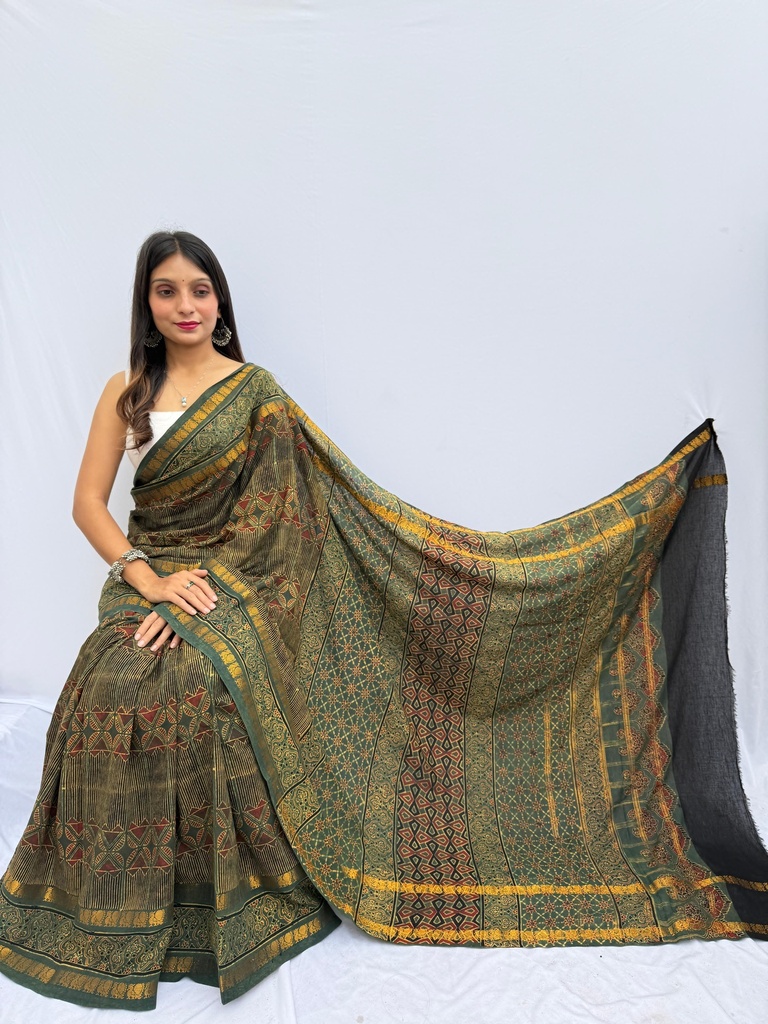 Ajrakh Sungudi Cotton Sarees 5043