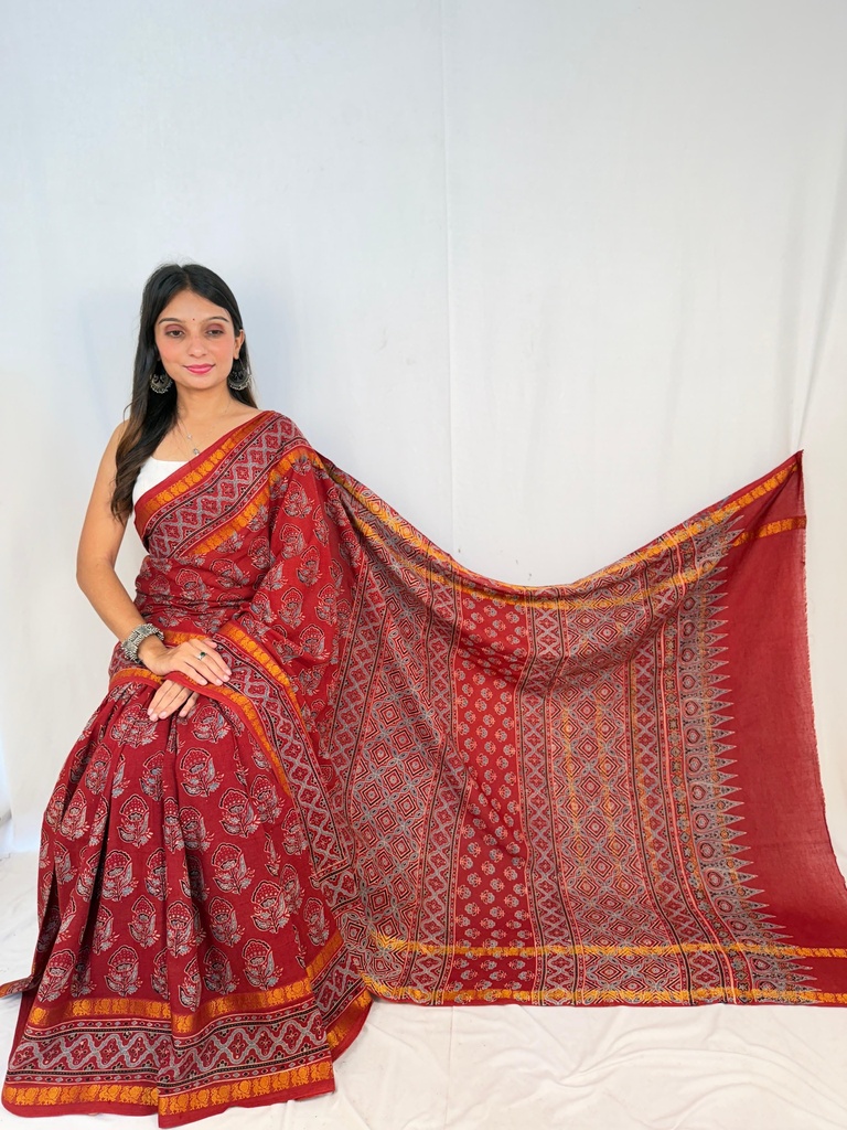 Ajrakh Sungudi Cotton Sarees 5043