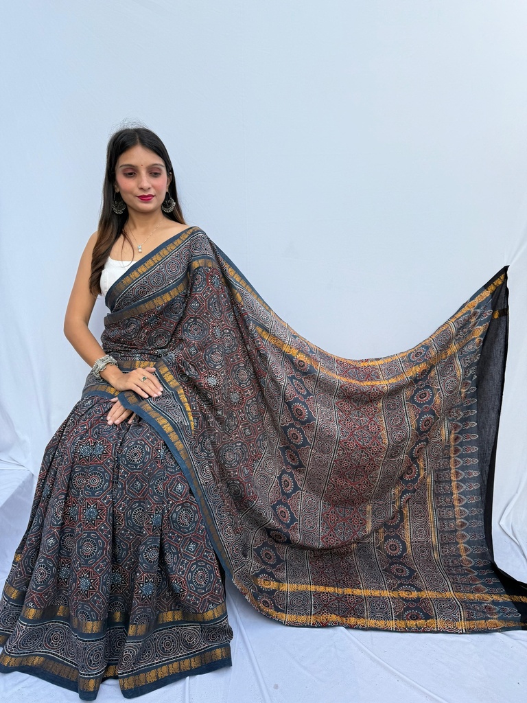  Ajrakh Sungudi Cotton Sarees 5043