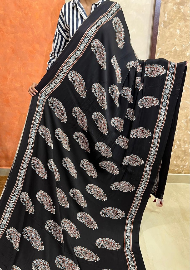 Premium Ajrakh Modal Silk Saree 5033