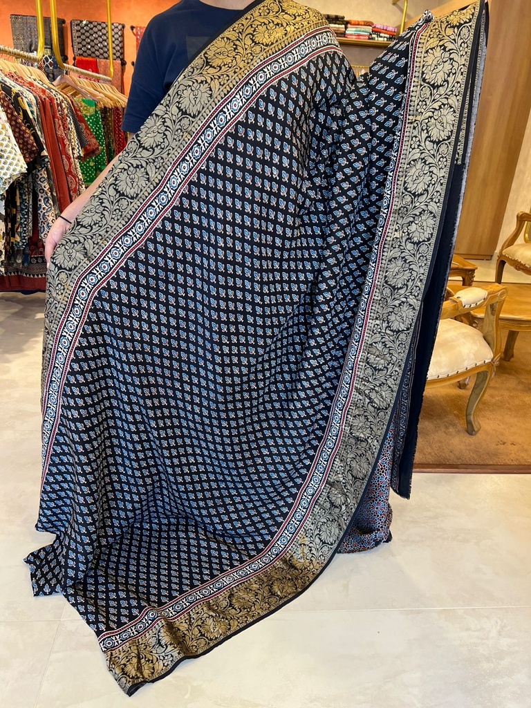 Premium Ajrakh Dola Silk Saree 5033