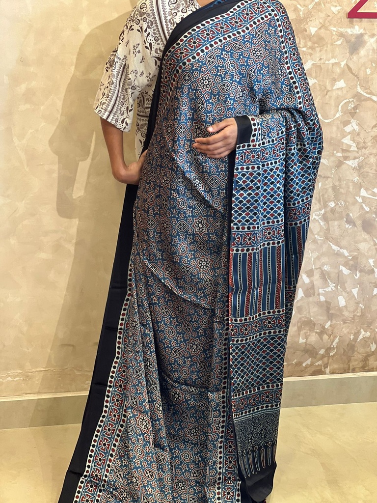Premium Ajrakh Modal Silk Sarees 4243