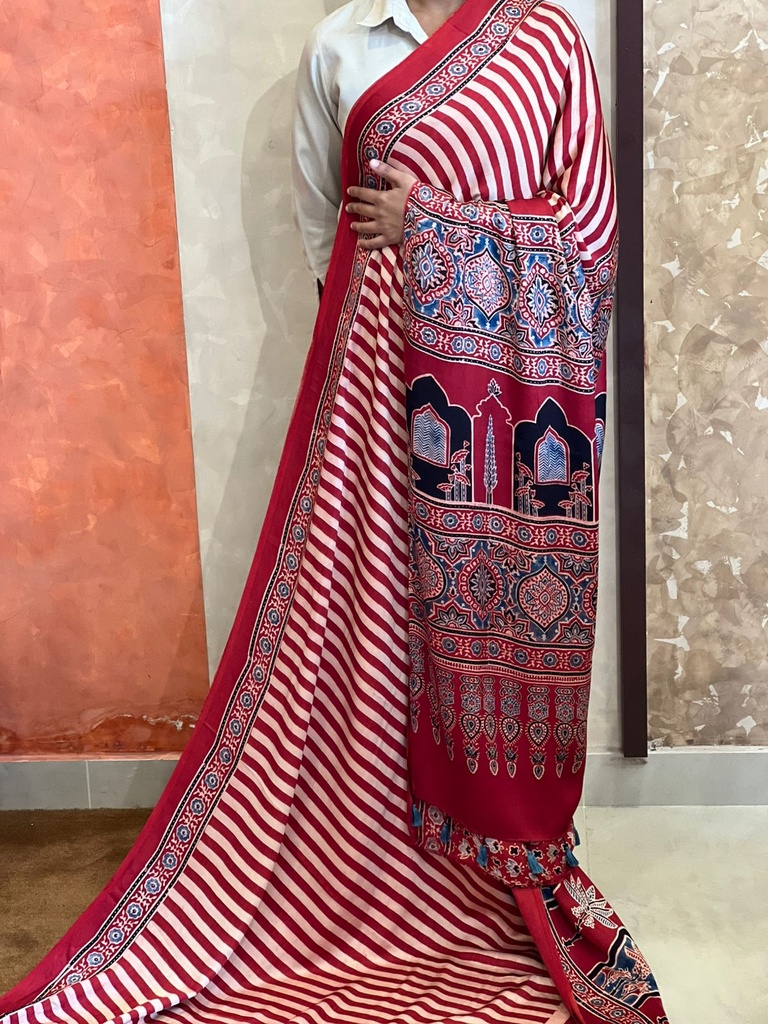 Ajrakh Modal Silk Saree 5048
