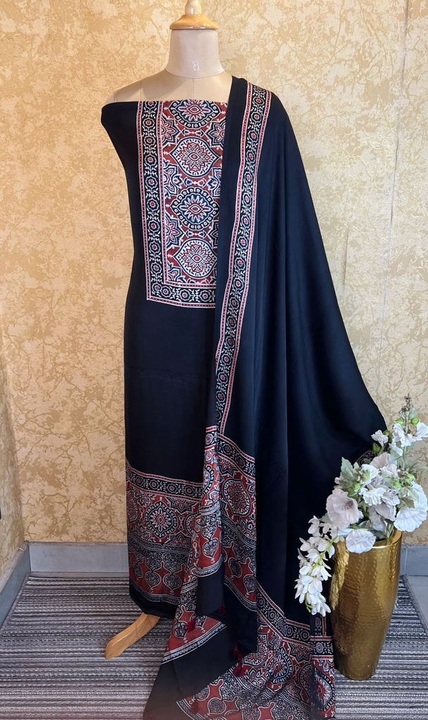 Ajrakh Modal Silk Top and Dupatta Set 5048
