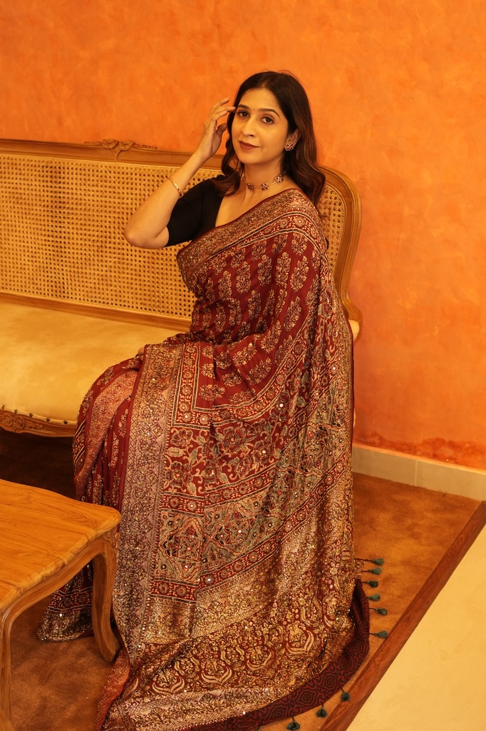 Exclusive Ajrakh Designer Silk Saree 5036