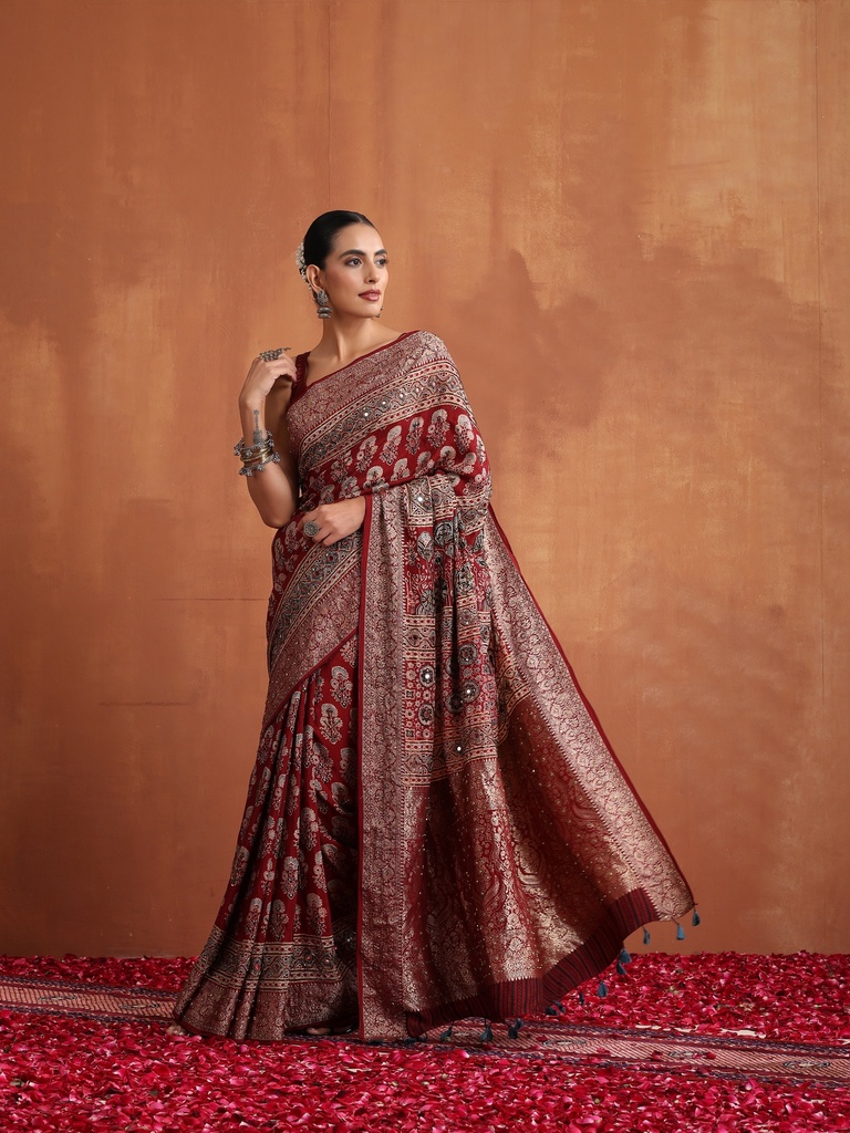 Premium Ajrakh Silk Saree 5036